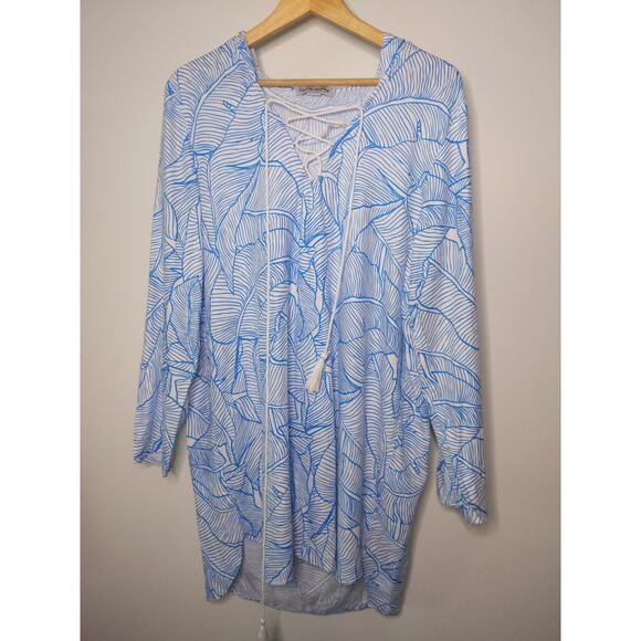 Charlie Holiday Women's US Sz 10 White Blue Striped Beach Coverup Flowy Coastalx - Picture 3 of 9